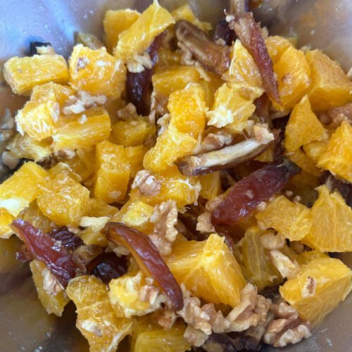 Refreshing orange and date salad with walnuts and a citrus dressing