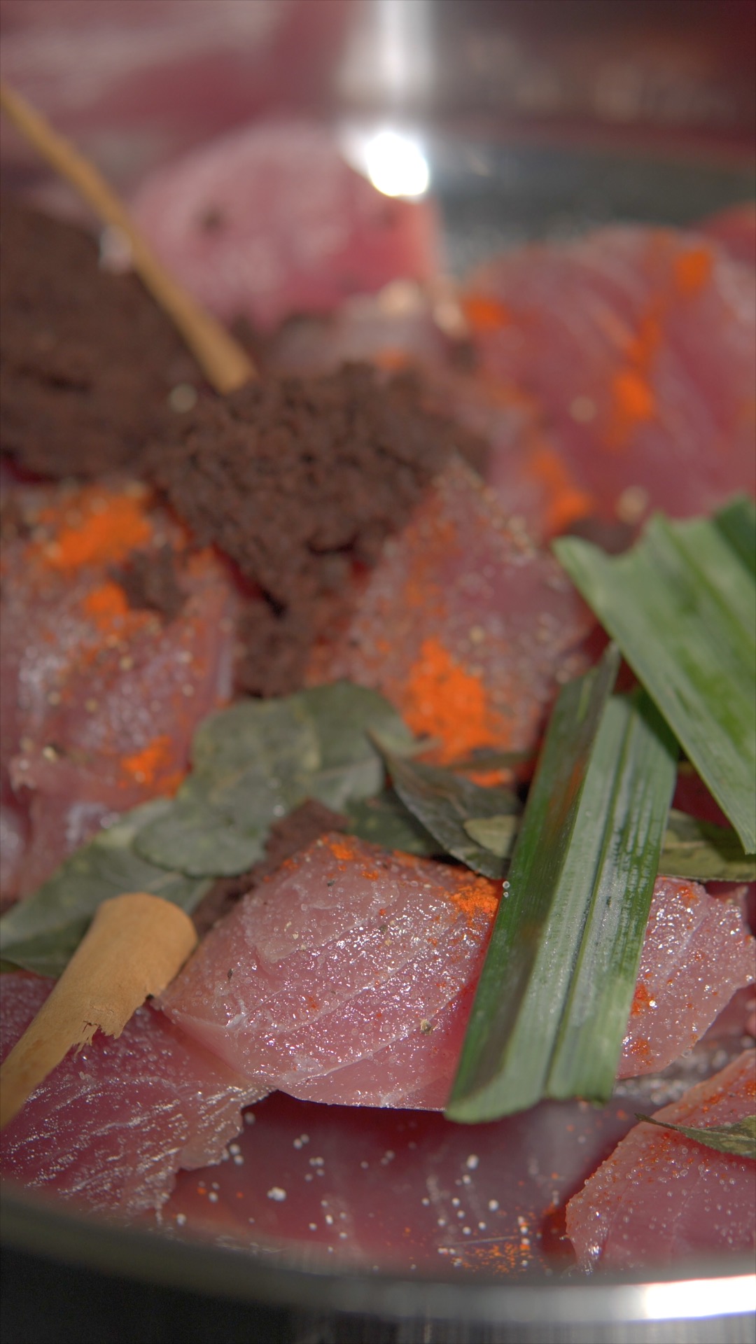 Tuna with goraka, spices, pandan and curry leaves