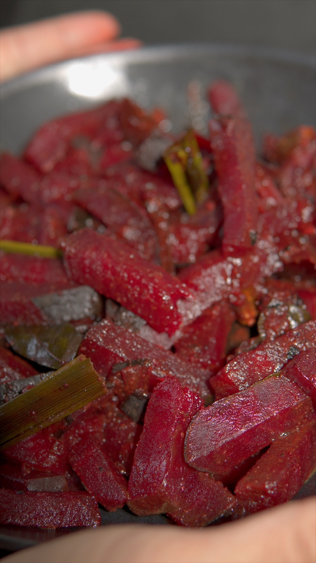 Sinhalese beetroot curry served on a plate
