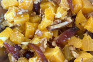 Refreshing orange and date salad with walnuts and a citrus dressing
